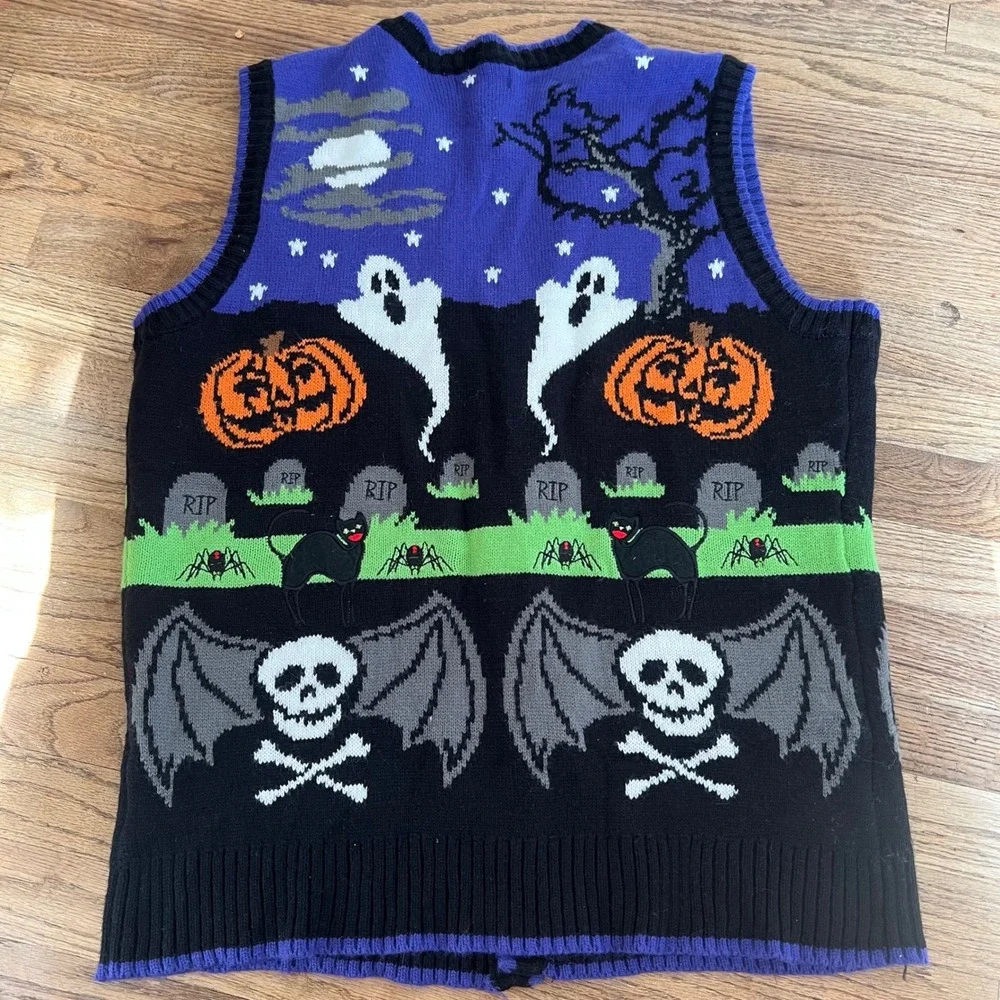 Blizzard Bay Halloween Sweater Vest Unisex Large Graveyard Ghost Pumpkin Skull L